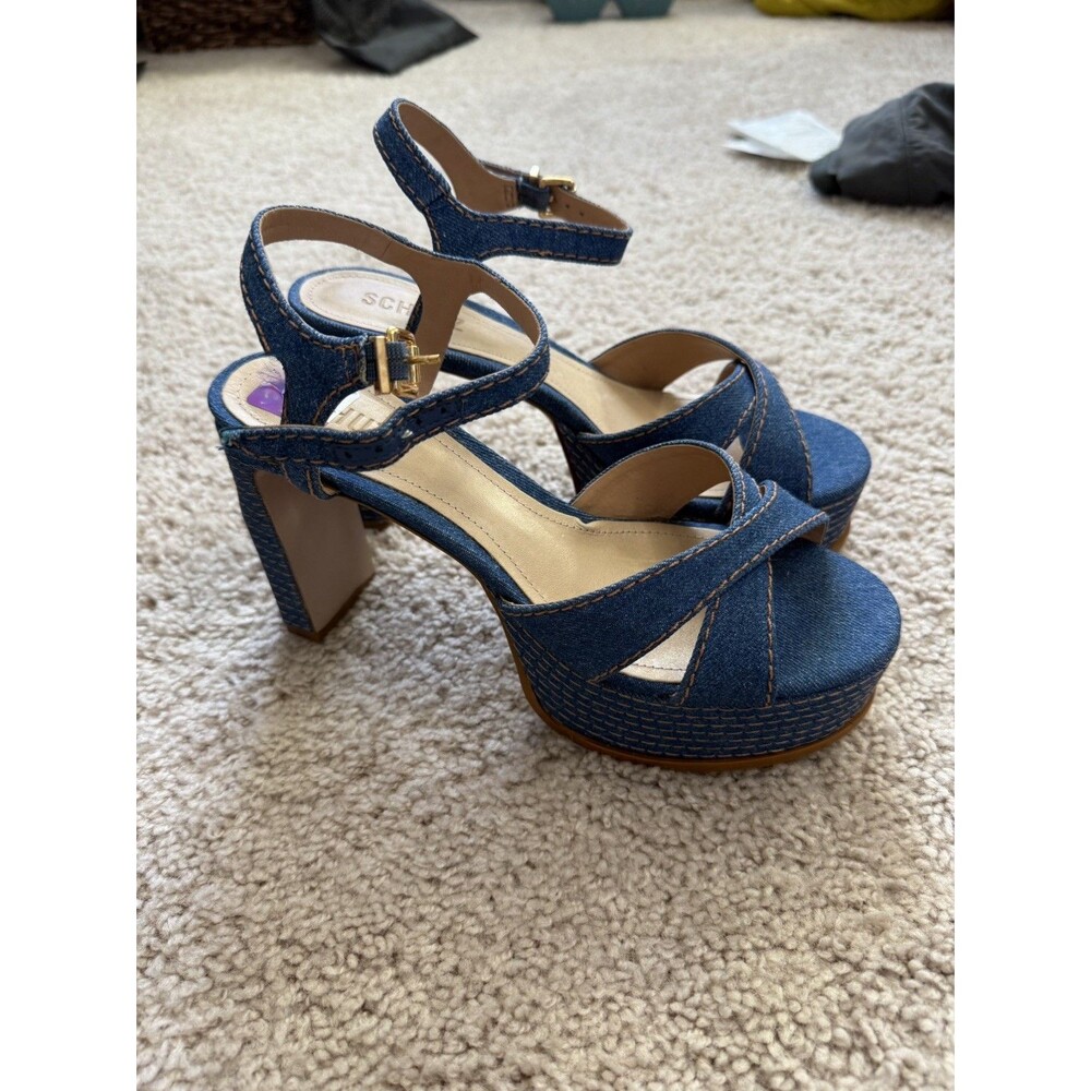 SCHUTZ Keefa Casual Denim Women's 4" Heeled Sandal Platform Blue Sz 9B